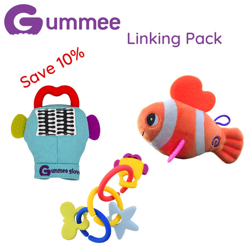 Gummee Linking Pack - Gummee Glove Turquoise, Link N Teethe and Plushee Fish