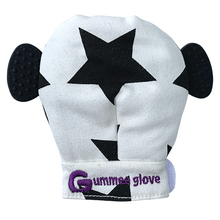 Load image into Gallery viewer, Black stars on white glove Gummee Glove teething mitten