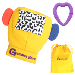 Gummee Starter Pack - Grey Mitts, Gummee Glove Yellow and Red Heart