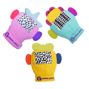 silicone gummee glove shaped teether is part of our link and teethe set