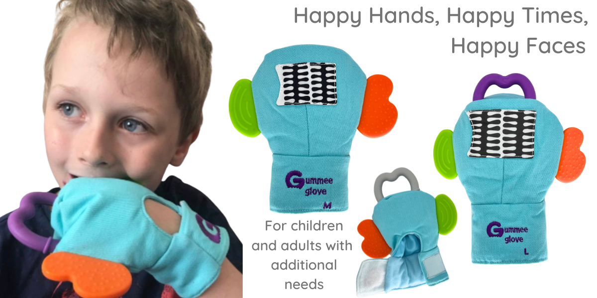 How can the Gummee mouthing glove help with hand mouthing?