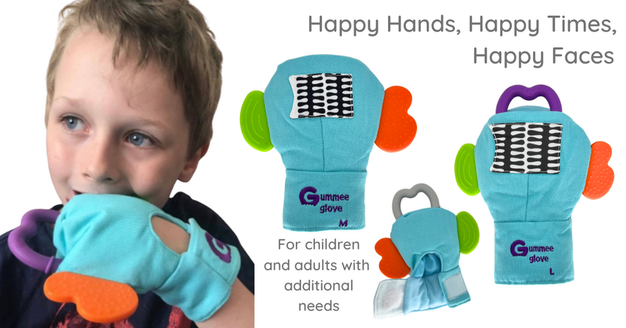 How can the Gummee mouthing glove help with hand mouthing?