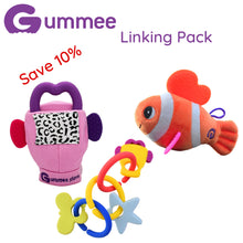 Load image into Gallery viewer, Gummee Linking Pack - Gummee Glove Pink, Link N Teethe and Plushee Fish