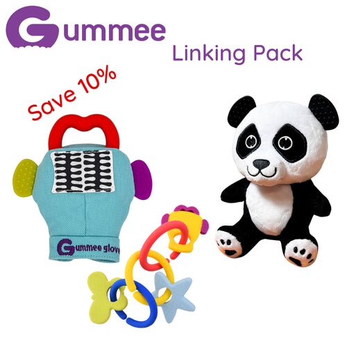 Gummee Deluxe Pack – Gummee Glove Pink und Link N Teethe