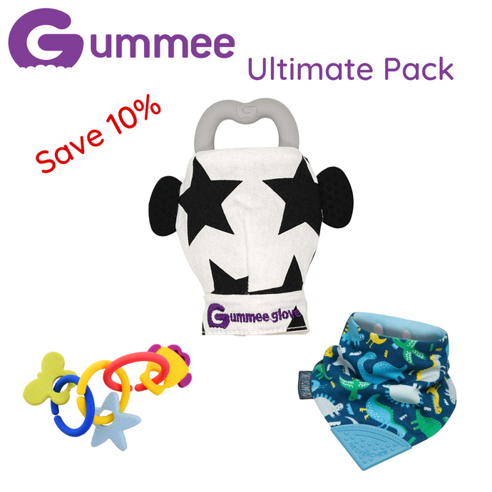 Gummee Ultimate Pack GG Black/White, Link N Teethe and Dino Bib