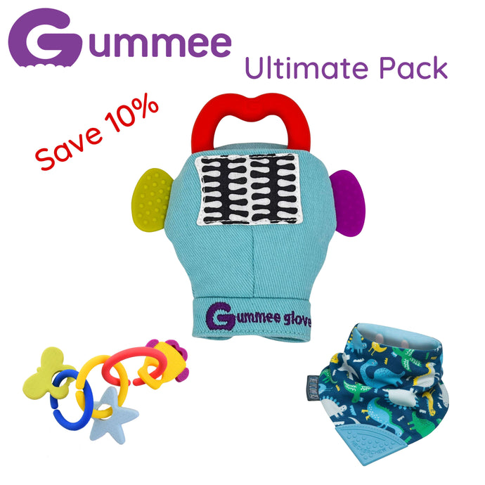 Gummee Ultimate Pack GG Turquoise, Link N Teethe and Dino Bib