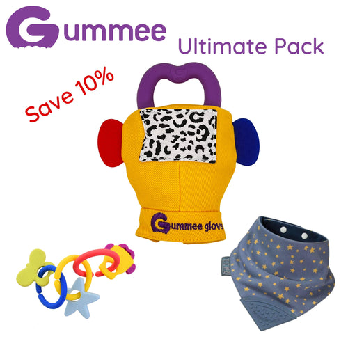Gummee Ultimate Pack GG Yellow, Link N Teethe und Midnight Stars Lätzchen