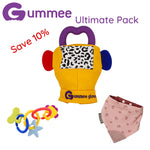 gummee glove, link n teethe and pink teething bib