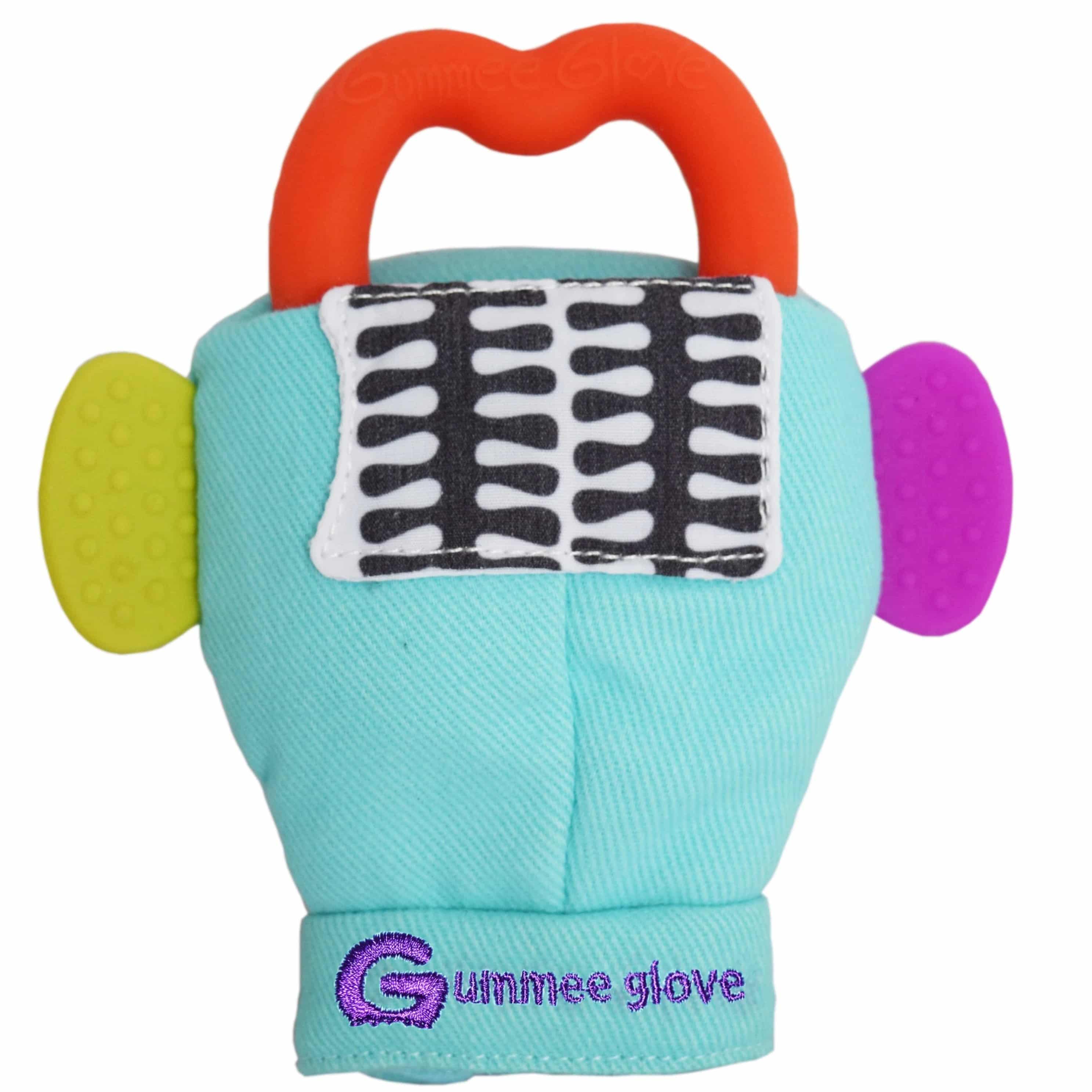 Gummee-Handschuh, Beißhandschuh, Türkis und herzförmiger Ring 
