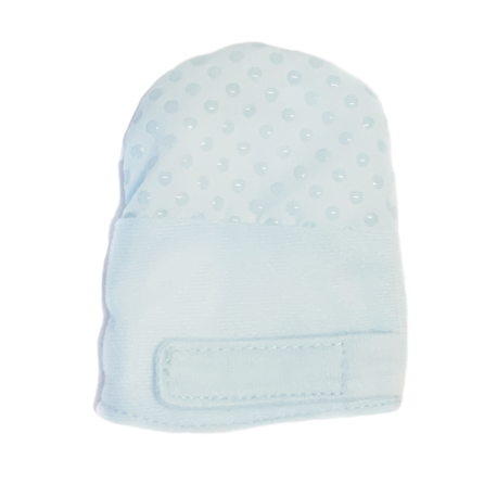 back of gummee mitts blue showing hook and loop closure