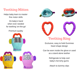 A guide on features of the 3 different colour Gummee Glove teething  glove