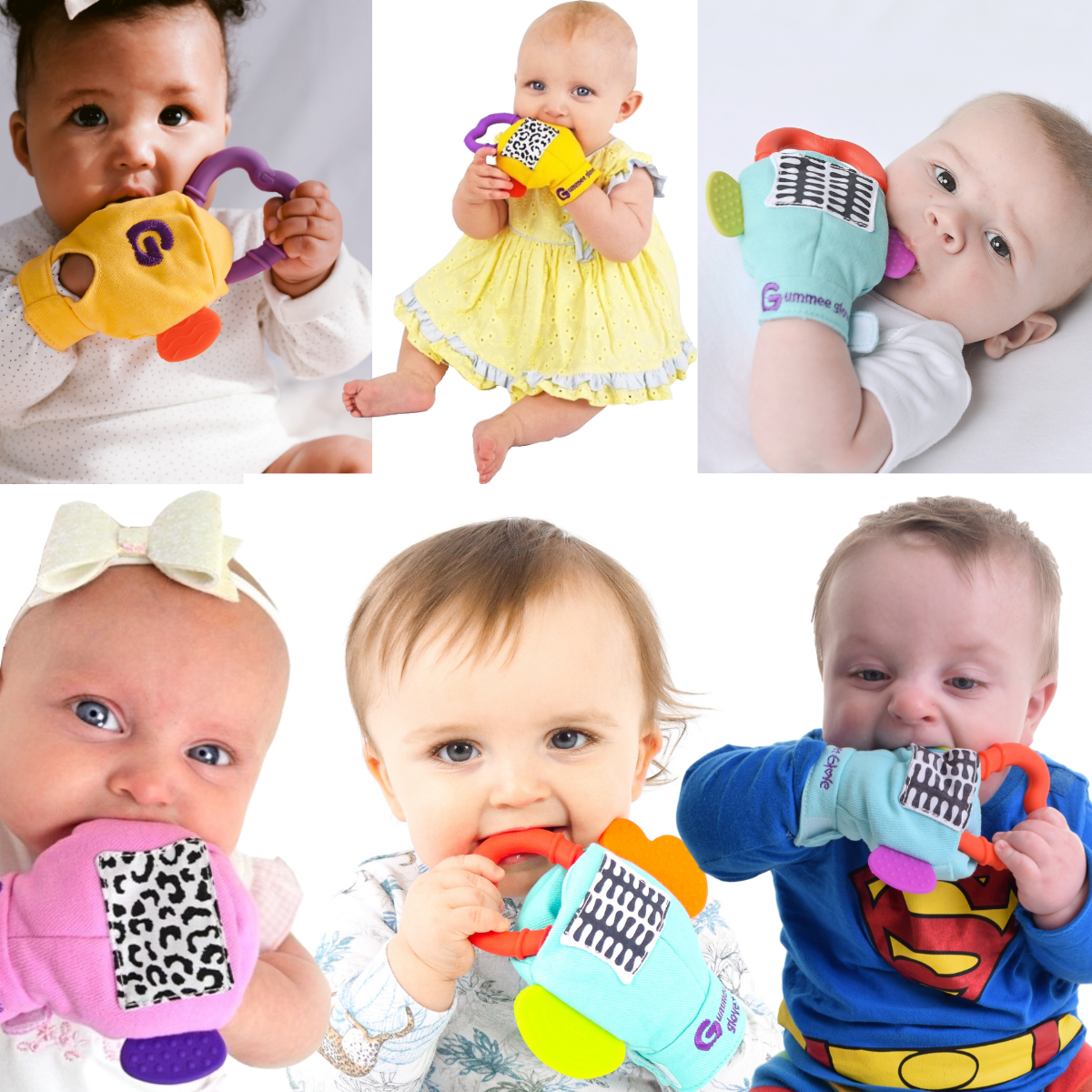 Lots of babies enjoying their Gummee Glove teether mitt