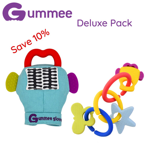 Gummee Deluxe Pack-Gummee Handschuh Türkis und Link N Teethe