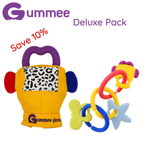 Gummee Deluxe Pack – Gummee Glove Yellow und Link N Teethe