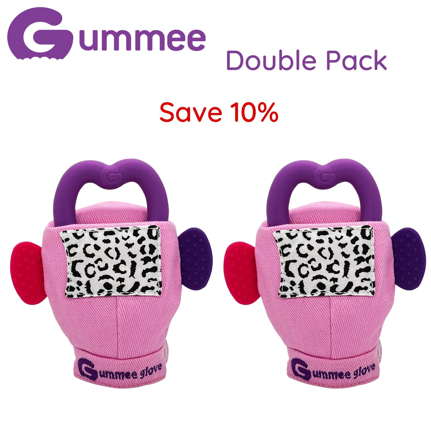 Gummee Doppelpack Beißhandschuhe Rosa und herzförmiger Ring 