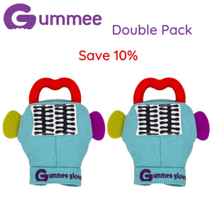 Gummee Double Pack teething mitten Turquoise and Heart shaped ring