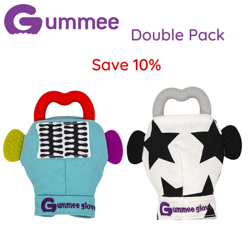 Gummee Double Pack teething mittens Black/White and Turquoise
