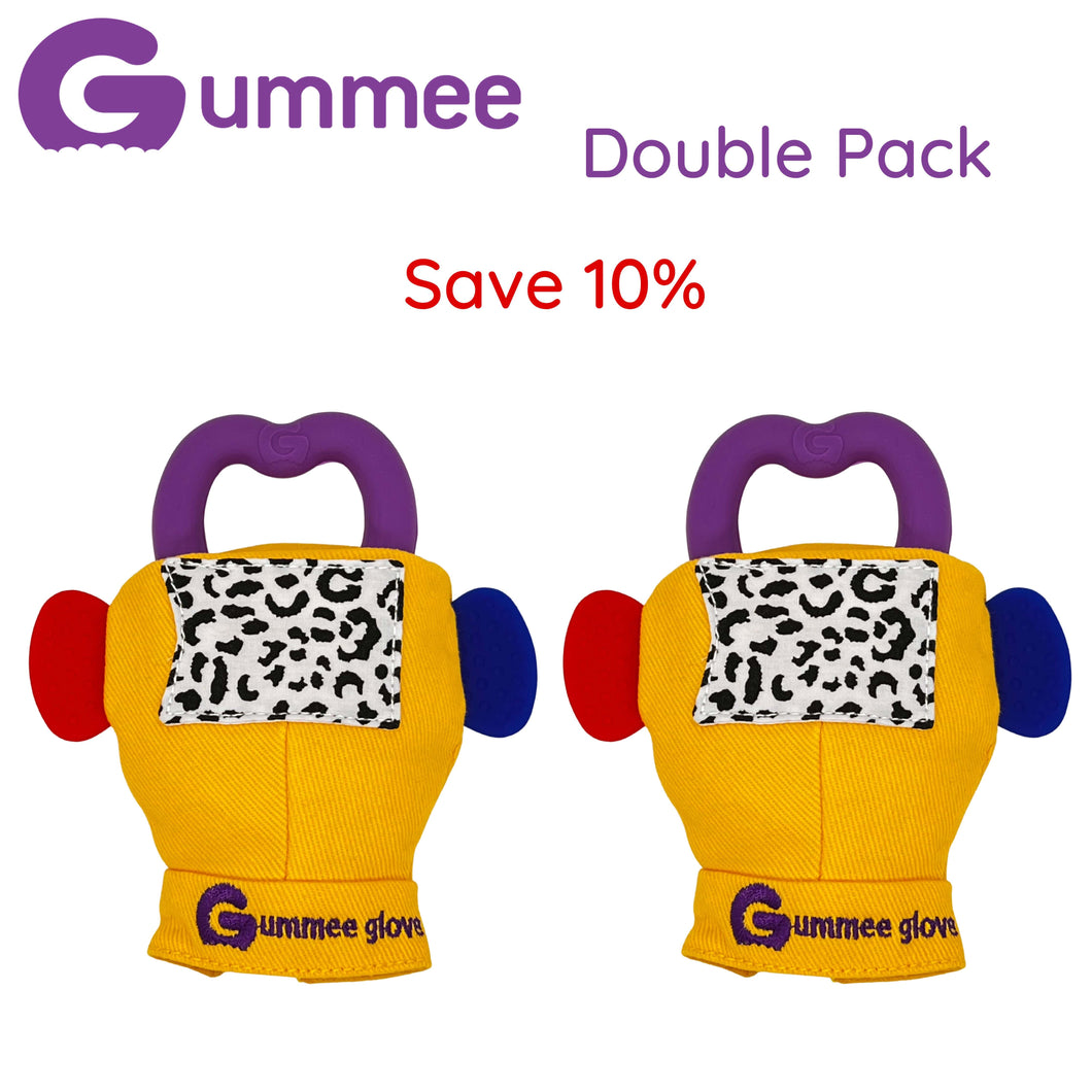 Gummee Double Pack Teething Mitten Yellow and Heart shaped Ring
