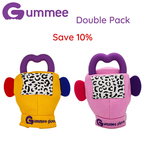Gummee Double Pack Teething Mitten Yellow and Pink