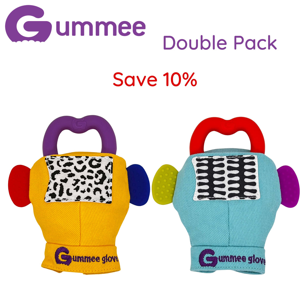 Gummee Double Pack Teething Mitten Yellow and Turquoise