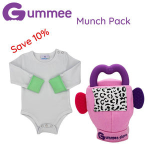 Gummee Munch-Paket – Munchy Mitts und Gummee-Handschuh Pink
