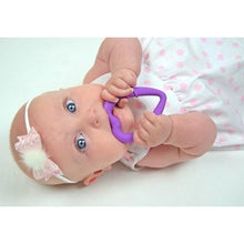 Load image into Gallery viewer, silicone heart teething ring for young teethers in use