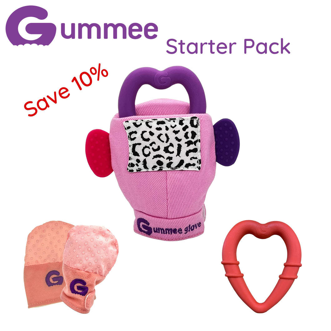Gummee-Starterpaket – rosa Handschuhe, rosa Gummee-Handschuh und rotes Herz
