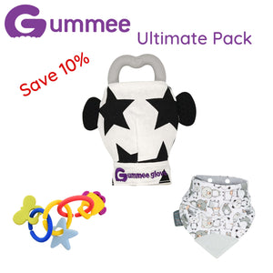 Gummee Ultimate Pack GG Schwarz/Weiß, Link N Teethe und Panda-Lätzchen
