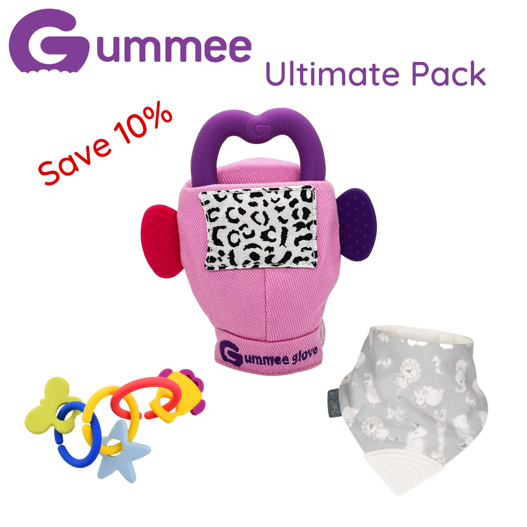 Gummee Ultimate Pack GG Pink, Link N Teethe and Chewy Bib