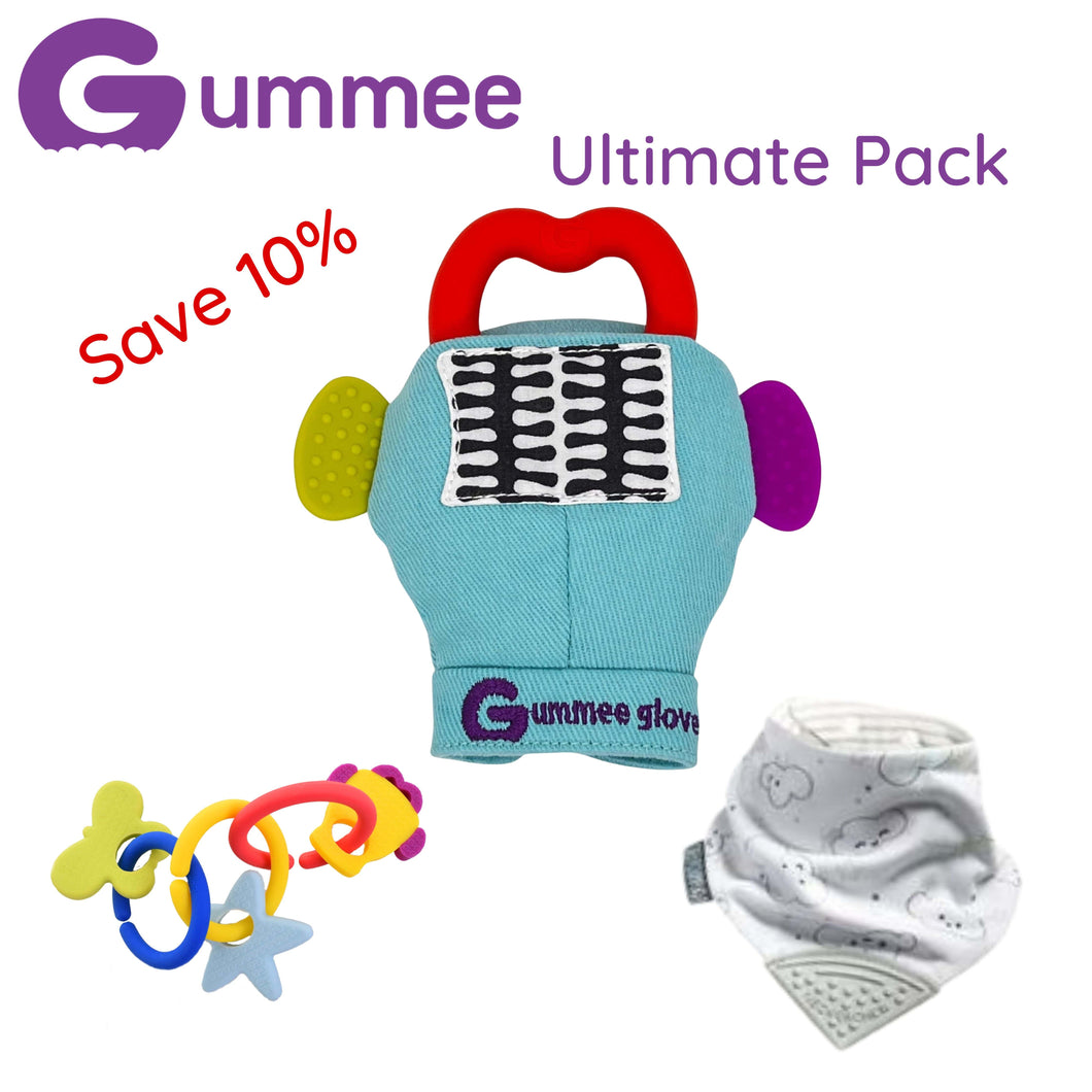 Gummee Ultimate Pack GG Türkis, Link N Teethe und Cloud Lätzchen