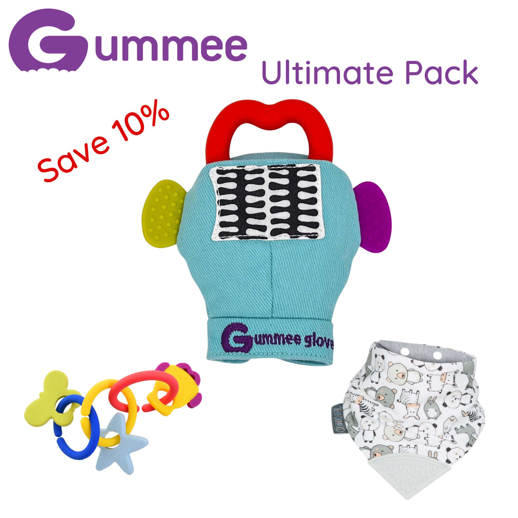 Gummee Ultimate Pack GG Türkis, Link N Teethe und Panda-Lätzchen