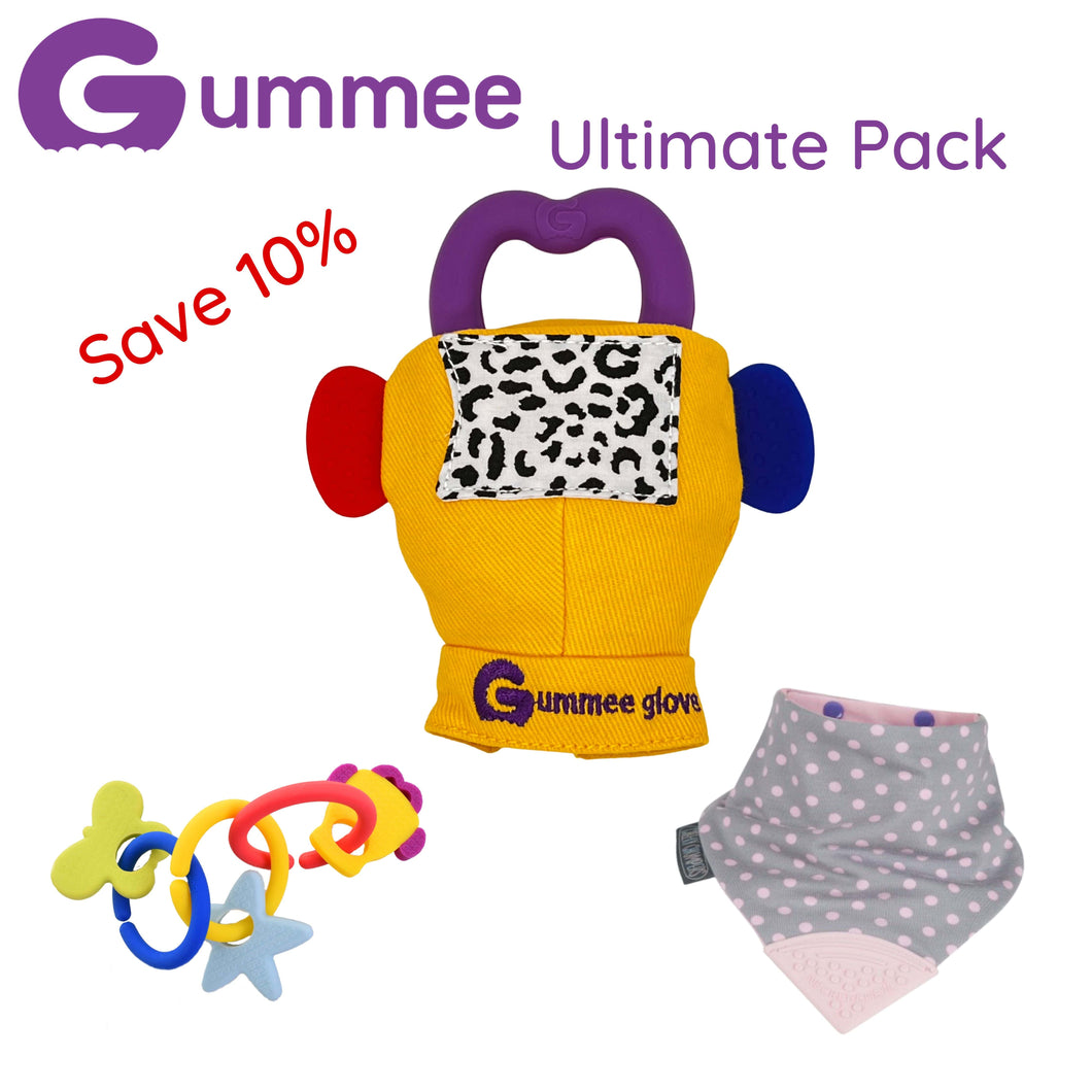 Gummee Ultimate Pack GG Yellow, Link N Teethe und Polka Bib