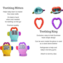 Load image into Gallery viewer, gummee glove teething mitten for babies teething ring set with silicone baby teether teething guide teething guide