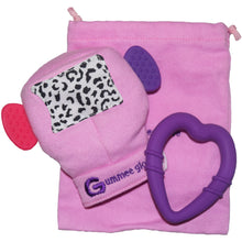 Laden Sie das Bild in den Galerie-Viewer, gummee glove teething mitten for babies teething ring set with silicone baby teether with detachable heart teether and laundry / travel bag