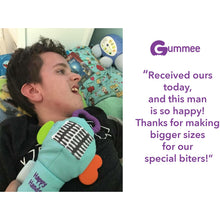Load image into Gallery viewer, Gummee mouthing gloves for additional / special needs for any child that bites their hands testimonial