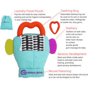 A guide on features of the turquoise Gummee Glove chew glove