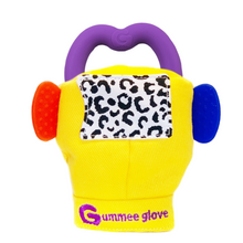 Load image into Gallery viewer, gummee glove teething mitten for babies teething ring set with silicone baby teether yellow perfect for baby shower gift